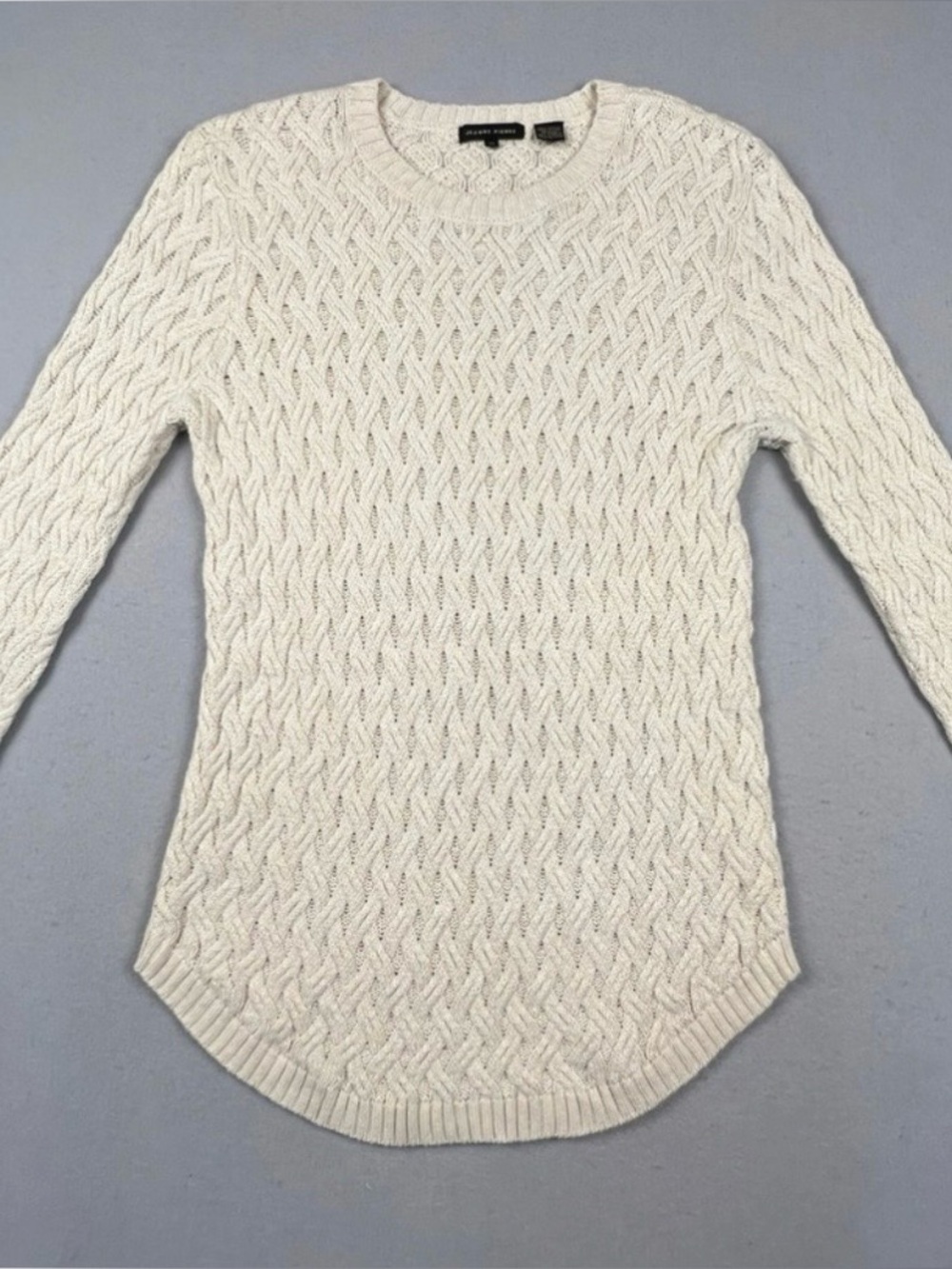 Jeanne Pierre Ivory/Cream Cable Knit Fisherman Sweater 100% Cotton Size M